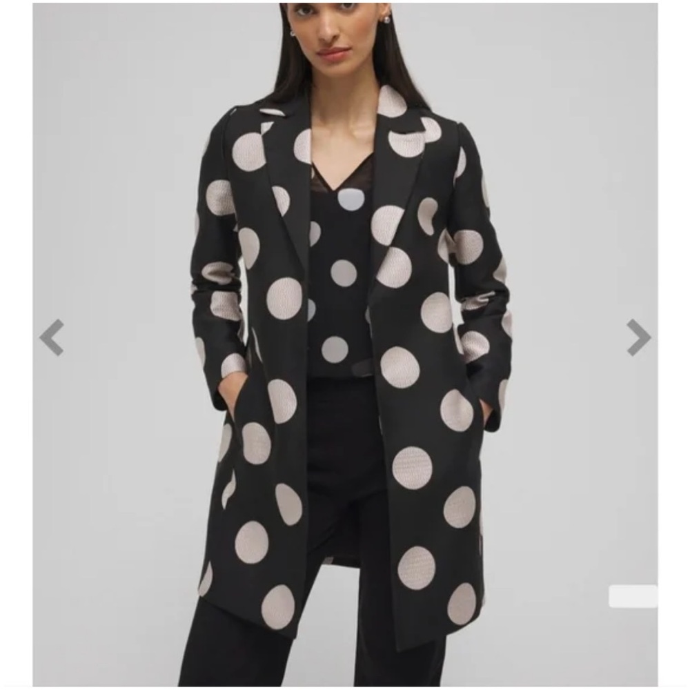 Chico’s Polka Dot Blazer Black Tan Polka Dot Jacket Tailored Size 8